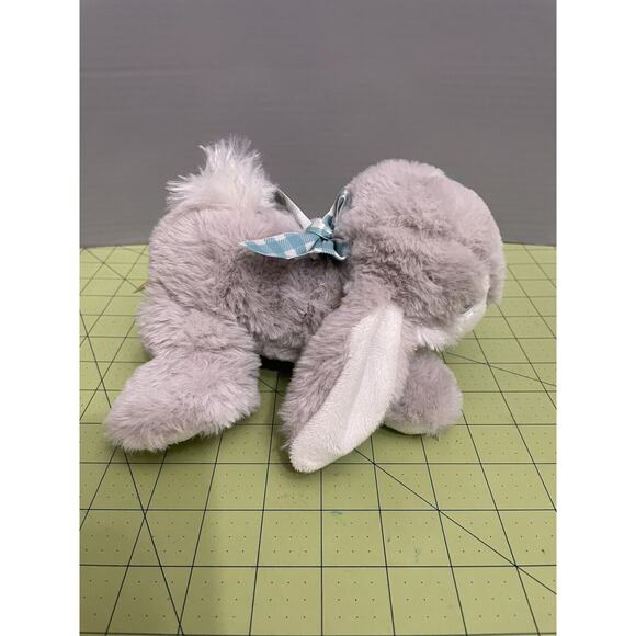 Walmart Small 8” Bunny Rabbit Gray Floppy Laying Gingham Bow Embroidered Eyes - Picture 5 of 9